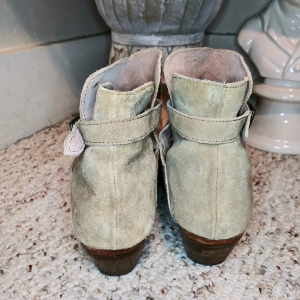 Free People Venture Boho/Western Taupe Woven Distressed Suede Ankle Boots - Picture 7 of 12